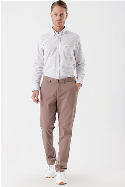 Koyu Bej Pamuklu Yandan Cepli Casual Comfort Fit Chino Pantolon 1003235154