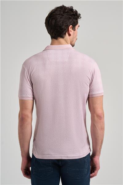 Pembe Kısa Kol Baskılı Pike Polo Yaka Cepsiz esnek Casual Slim Fit Tişört 1011250150