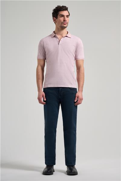 Pembe Kısa Kol Baskılı Pike Polo Yaka Cepsiz esnek Casual Slim Fit Tişört 1011250150