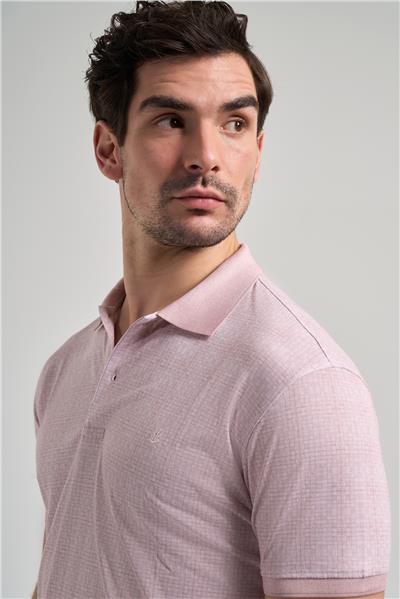 Pembe Kısa Kol Baskılı Pike Polo Yaka Cepsiz esnek Casual Slim Fit Tişört 1011250150