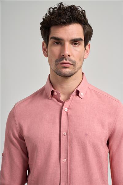 Kısalabilir Kol Düz Gabardin Düğmeli Yaka Cepsiz Casual Slim Fit Gömlek 1004250124