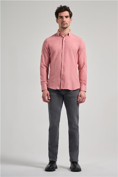 Kısalabilir Kol Düz Gabardin Düğmeli Yaka Cepsiz Casual Slim Fit Gömlek 1004250124
