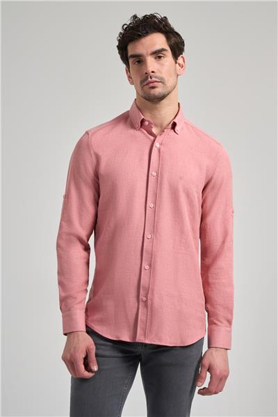 Kısalabilir Kol Düz Gabardin Düğmeli Yaka Cepsiz Casual Slim Fit Gömlek 1004250124