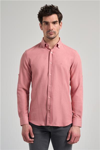 Kısalabilir Kol Düz Gabardin Düğmeli Yaka Cepsiz Casual Slim Fit Gömlek 1004250124