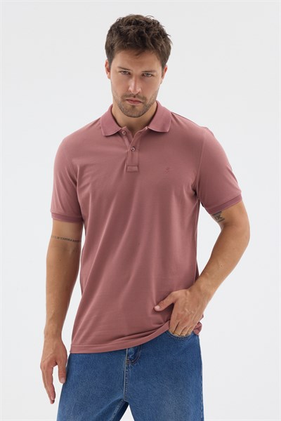 Pembe Polo Yaka Pike Kısa Kol Slim Fit %100 Pamuk Tişört 1011260171