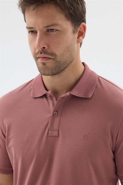 Pembe Polo Yaka Pike Kısa Kol Slim Fit %100 Pamuk Tişört 1011260171