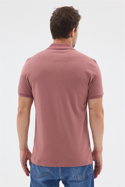 Pembe Polo Yaka Pike Kısa Kol Slim Fit %100 Pamuk Tişört 1011260171