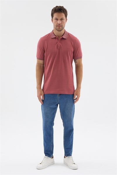 Pembe Polo Yaka Pike Kısa Kol Slim Fit %100 Pamuk Tişört 1011260171