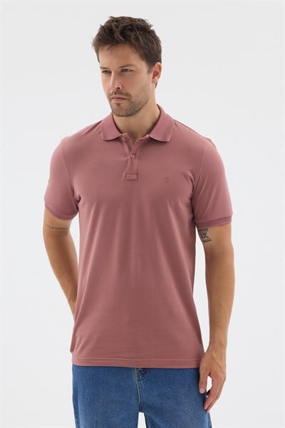 Pembe Polo Yaka Pike Kısa Kol Slim Fit %100 Pamuk Tişört 1011260171