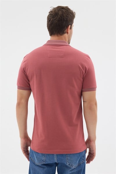 Pembe Polo Yaka Pike Kısa Kol Slim Fit %100 Pamuk Tişört 1011260171