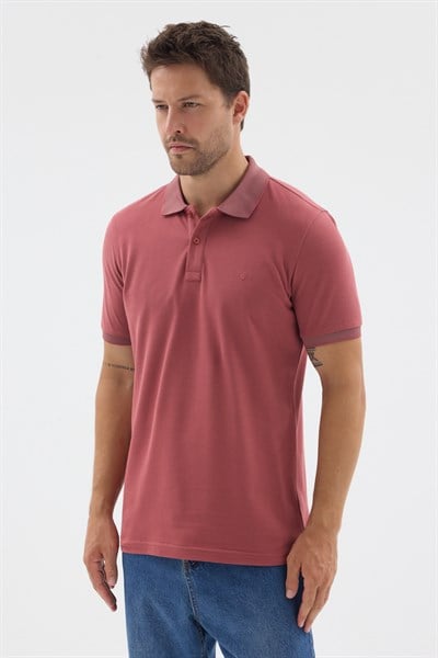 Pembe Polo Yaka Pike Kısa Kol Slim Fit %100 Pamuk Tişört 1011260171