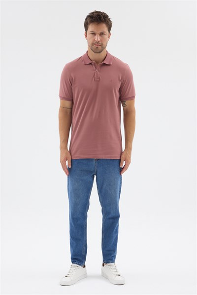 Pembe Polo Yaka Pike Kısa Kol Slim Fit %100 Pamuk Tişört 1011260171