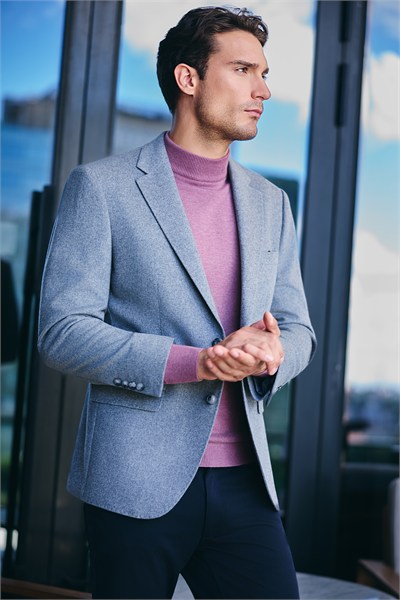 Pembe Yarım Balıkçı Yaka Cepsiz Comfort Fit Classic Pamuklu Triko Kazak 1012255001