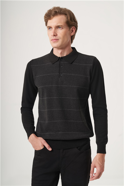 Polo Yaka Uzun Kol Örme Comfort Fit Pamuklu Kazak 1012265156