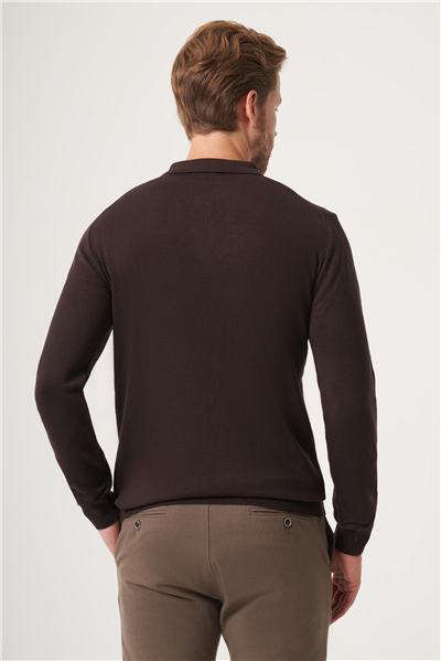 Polo Yaka Uzun Kol Örme Comfort Fit Pamuklu Kazak 1012265007