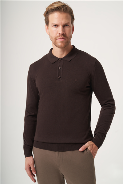 Polo Yaka Uzun Kol Örme Comfort Fit Pamuklu Kazak 1012265007