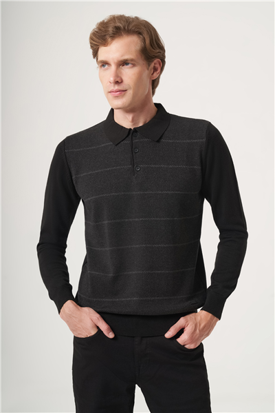 Polo Yaka Uzun Kol Örme Comfort Fit Pamuklu Kazak 1012265156