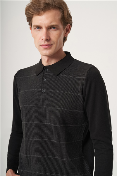 Polo Yaka Uzun Kol Örme Comfort Fit Pamuklu Kazak 1012265156