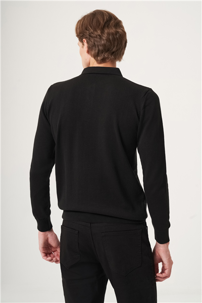 Polo Yaka Uzun Kol Örme Comfort Fit Pamuklu Kazak 1012265156