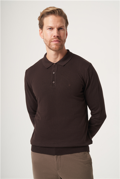 Polo Yaka Uzun Kol Örme Comfort Fit Pamuklu Kazak 1012265007