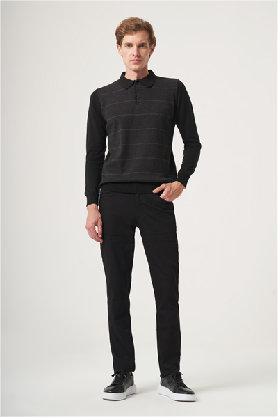 Polo Yaka Uzun Kol Örme Comfort Fit Pamuklu Kazak 1012265156