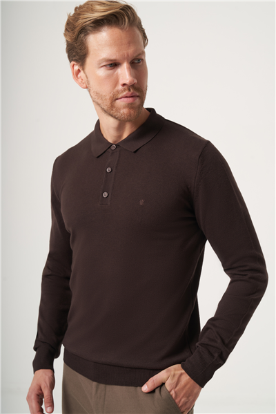 Polo Yaka Uzun Kol Örme Comfort Fit Pamuklu Kazak 1012265007