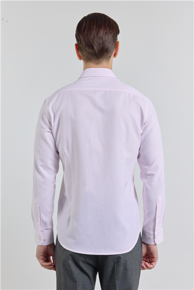 Pudra Kendinden Desenli Sert Yaka Uzun Kol Cepsiz Slim Fit Pamuklu Gömlek 1004255283