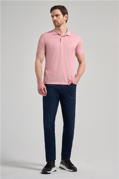 Pudra Kısa Kol Baskılı Pike Polo Yaka Cepsiz esnek Casual Slim Fit Tişört 1011250151