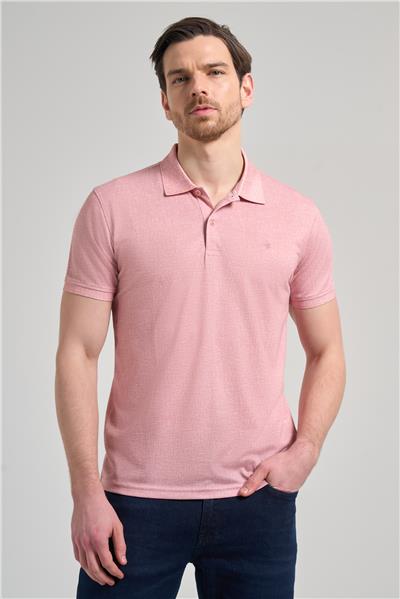 Pudra Kısa Kol Baskılı Pike Polo Yaka Cepsiz esnek Casual Slim Fit Tişört 1011250151