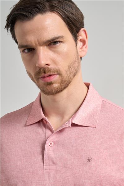 Pudra Kısa Kol Baskılı Pike Polo Yaka Cepsiz esnek Casual Slim Fit Tişört 1011250151