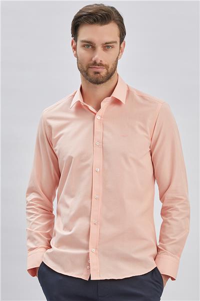 Pembe Uzun Kollu Cepsiz Pamuklu Klasik Slim Fit Gömlek 1004240230