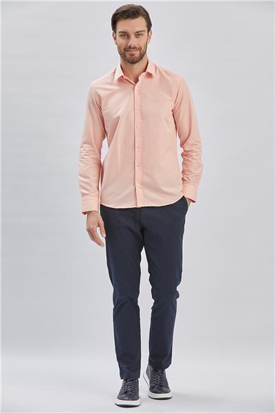 Pembe Uzun Kollu Cepsiz Pamuklu Klasik Slim Fit Gömlek 1004240230
