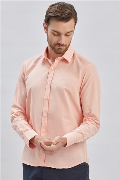 Pembe Uzun Kollu Cepsiz Pamuklu Klasik Slim Fit Gömlek 1004240230