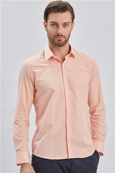 Pembe Uzun Kollu Cepsiz Pamuklu Klasik Slim Fit Gömlek 1004240230