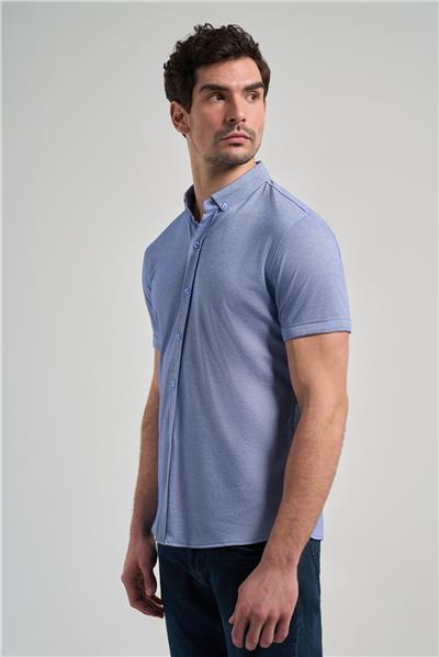 Saks Kısa Kol Düz Örme Düğmeli Yaka Pamuklu Slim Fit Gömlek 1004250152