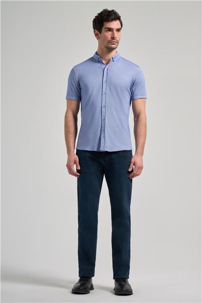 Saks Kısa Kol Düz Örme Düğmeli Yaka Pamuklu Slim Fit Gömlek 1004250152
