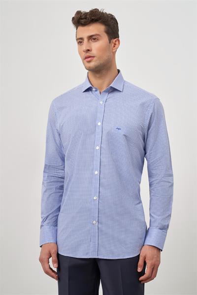 Saks Uzun Kol Kareli Desen Yarım İtalyan Cepli Classic Comfort Fit Gömlek 1004245188
