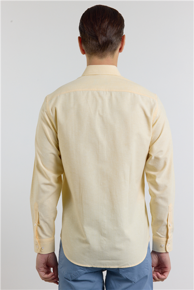 Sarı Oxford Düğmeli Yaka Uzun Kol Cepsiz Slim Fit Pamuklu Gömlek 1004260182