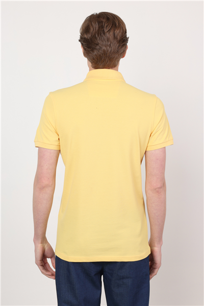 Sarı Polo Yaka Kısa Kol Cepsiz Slim Fit Pamuklu Tişört 1011260154