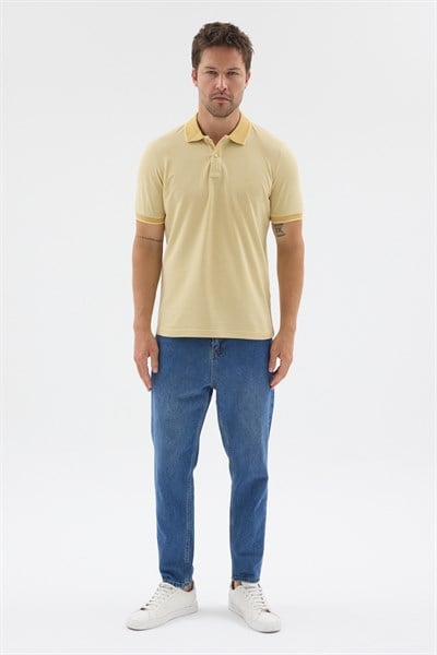 Sarı Polo Yaka Pike Kısa Kol Slim Fit %100 Pamuk Tişört 1011260171