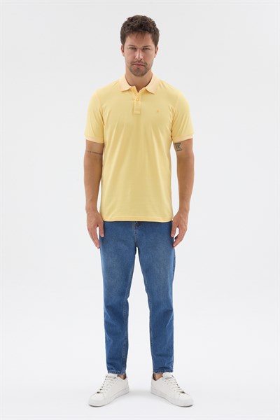 Sarı Polo Yaka Pike Kısa Kol Slim Fit %100 Pamuk Tişört 1011260171