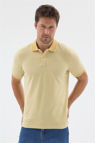 Sarı Polo Yaka Pike Kısa Kol Slim Fit %100 Pamuk Tişört 1011260171