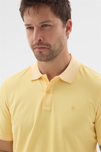 Sarı Polo Yaka Pike Kısa Kol Slim Fit %100 Pamuk Tişört 1011260171