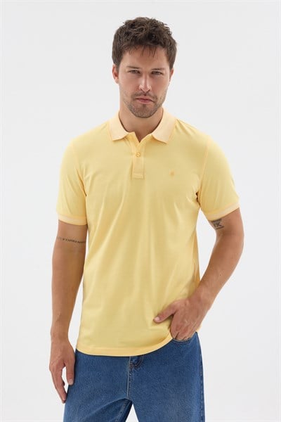 Sarı Polo Yaka Pike Kısa Kol Slim Fit %100 Pamuk Tişört 1011260171