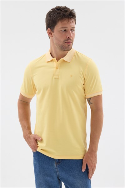 Sarı Polo Yaka Pike Kısa Kol Slim Fit %100 Pamuk Tişört 1011260171