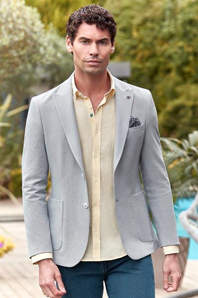 Sarı Uzun Kollu Biritli Yaka Biyeli Pamuklu Likralı Casual Slim Fit Dar Kesim Gömlek 1004240232