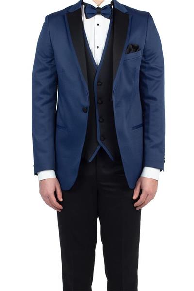 Lacivert Saten Mono Yaka Astarlı Yelekli 6 Drop Slim Fit Dar Kesim Smokin Damatlık 1001190152
