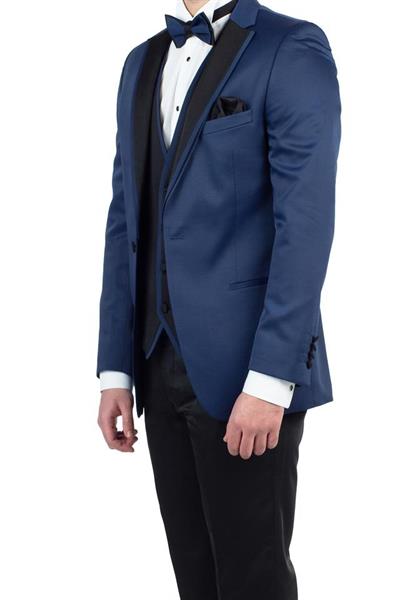 Lacivert Saten Mono Yaka Astarlı Yelekli 6 Drop Slim Fit Dar Kesim Smokin Damatlık 1001190152