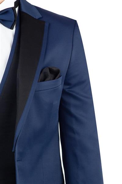Lacivert Saten Mono Yaka Astarlı Yelekli 6 Drop Slim Fit Dar Kesim Smokin Damatlık 1001190152