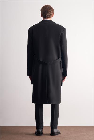 Siyah 115 Cm Kaşe Polo Yaka Düz Esnek Garnisiz-Biyesiz Comfort Fit Palto 1005255150